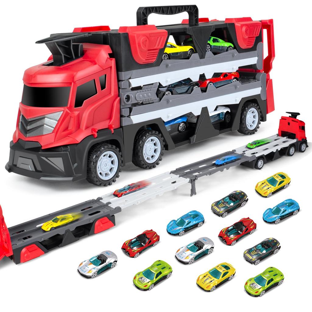 13-piece miniature car set, truck toy, large trailer toy car, working car, construction vehicle set, storage car, catapult type, rail, large size,