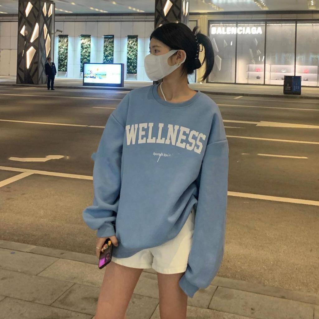 Frauen Langarm O Hals lose Pullover weibliche Tops einfarbig Sweatshirts