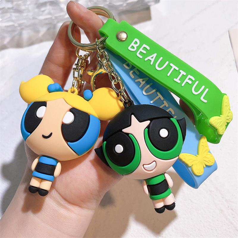 Powerpuff Nøkkelring Veskeanheng PVC Gave Tegneserie Jenter Søt Dukke Tilbehør