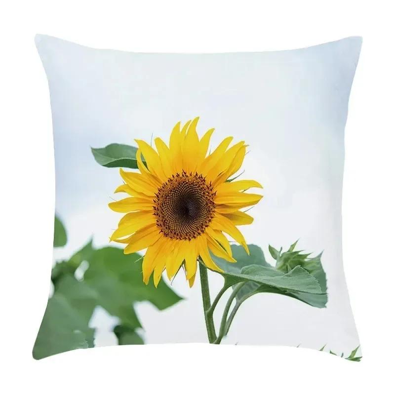 Luxury Home Decor Pillow Cover Living Room Sofa Cushion Cover Oil Painting Sunflower Photo Pattern Cushion Cover