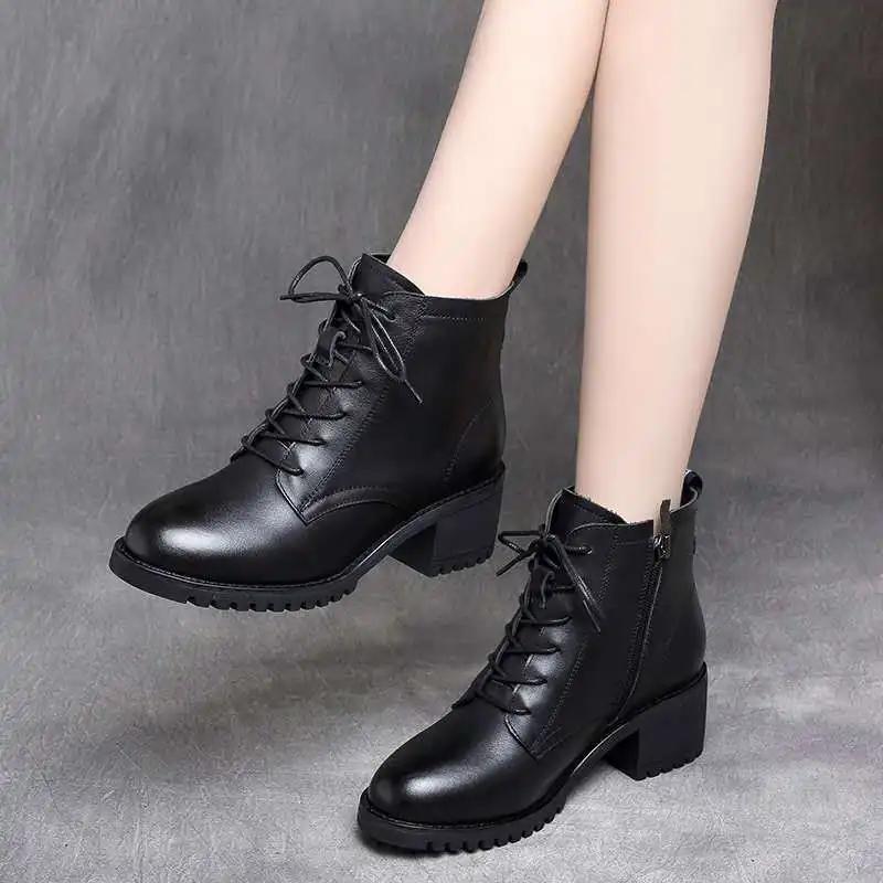 Zapatos de Mujer 2025 Botín Chelsea de Lujo Botín de Cuero para Mujer Zapato Grueso de Invierno Botines de Plataforma Tacón Grueso Diseñador de Marca