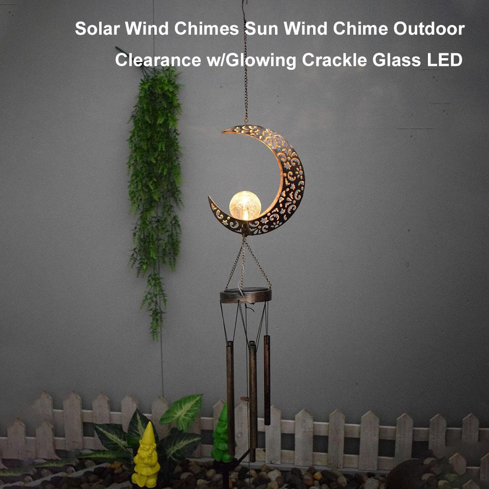 Solar Moon Wind Chimes Metal Moon Chimes Decorative Outdoor Hanging Decoration Moon Wind Bells Light for Garden Patio Yard