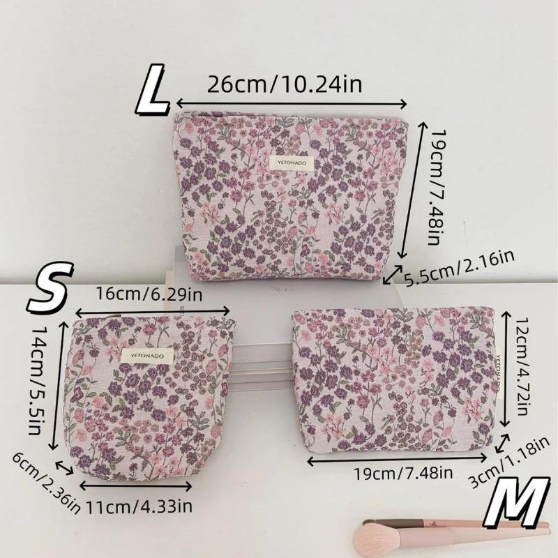 Jacquard Embroidery Floral Makeup Bag for Women, High Aesthetic Large Capacity Cosmetic Pouch, Travel Storage Handbag Clutch