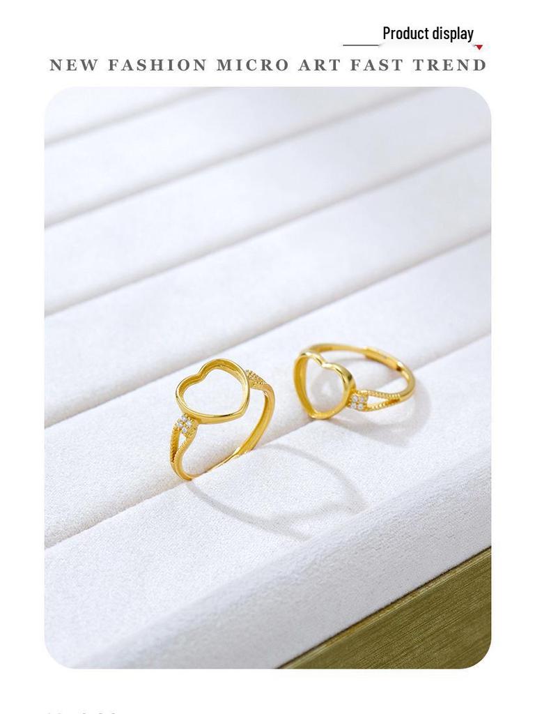 Gold-Plated 925 Sterling Silver Heart Ring, Adjustable Open Setting, 10*10 Exquisite Design