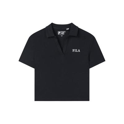 Solid Color Breathable Short Sleeve Polo Shirt Women Tops Black F51W429102F-BK