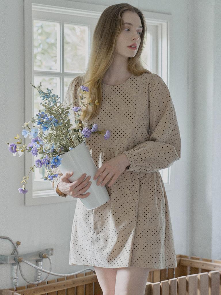 Avang Dot Corduroy Mini Dress - Beige