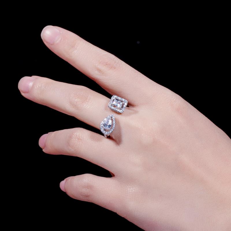 

Роскошное регулируемое кольцо с цирконием WWJ для женщин с открытой манжетой белого золота