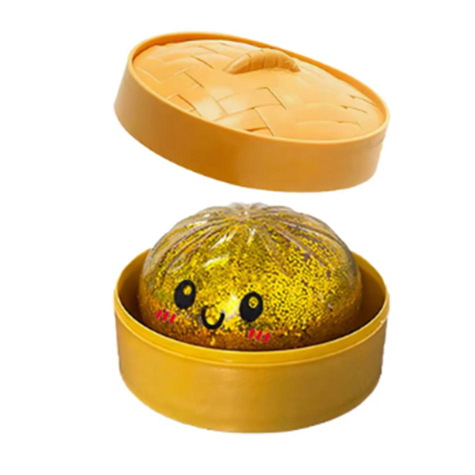 Glitter Dumpling Squishy Toy, Fast Rebound Soft Fidget Toy, Cartoon Steamed Dumpling Stress Relief Toy