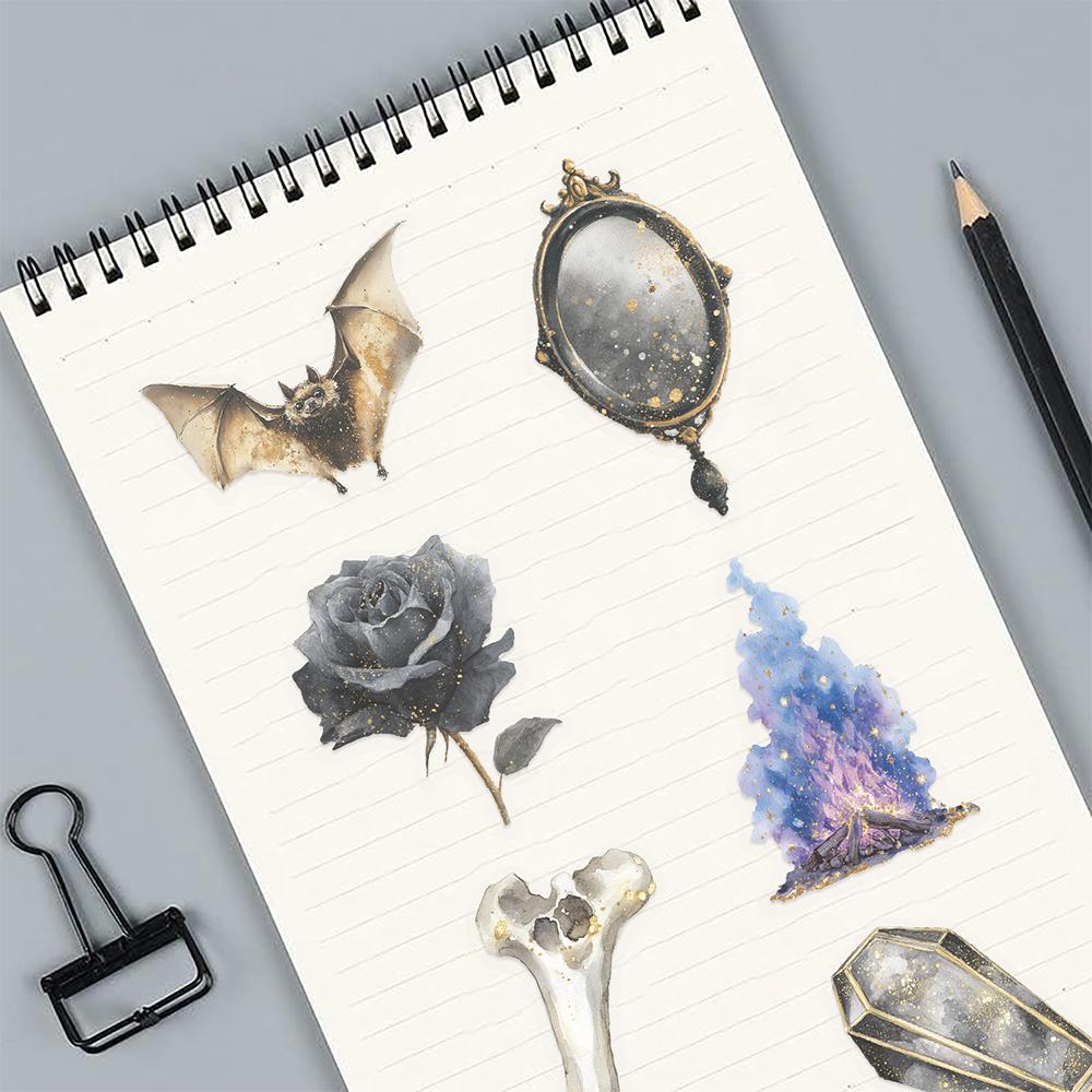 10/30/50pcs Retro Gothic Witch Skull Stickers Transparent Halloween Decals Decoration Skateboard Phone Laptop Bike Sticker Pack