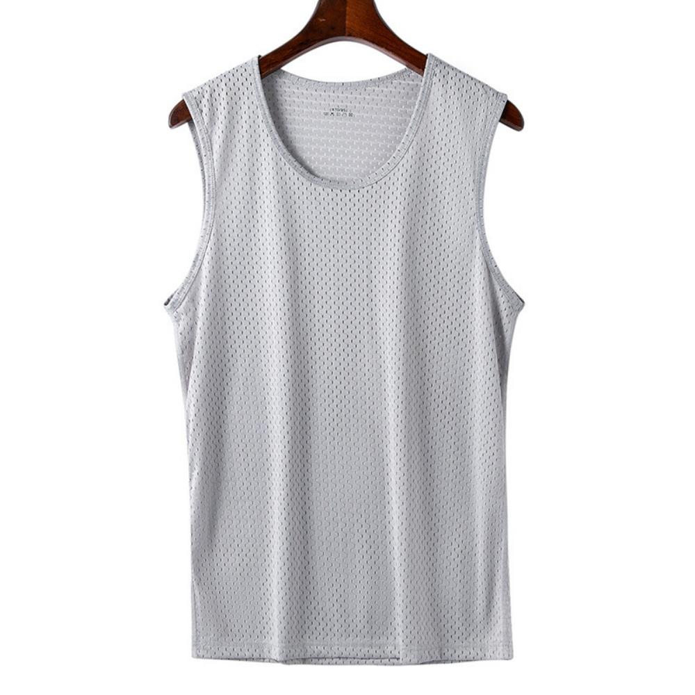 2026 Men Tank Tops Mesh Hollow Out Solid O-Neck Sleeveless Streetwear Male Vests Transparent Summer Fashion Men Clothing