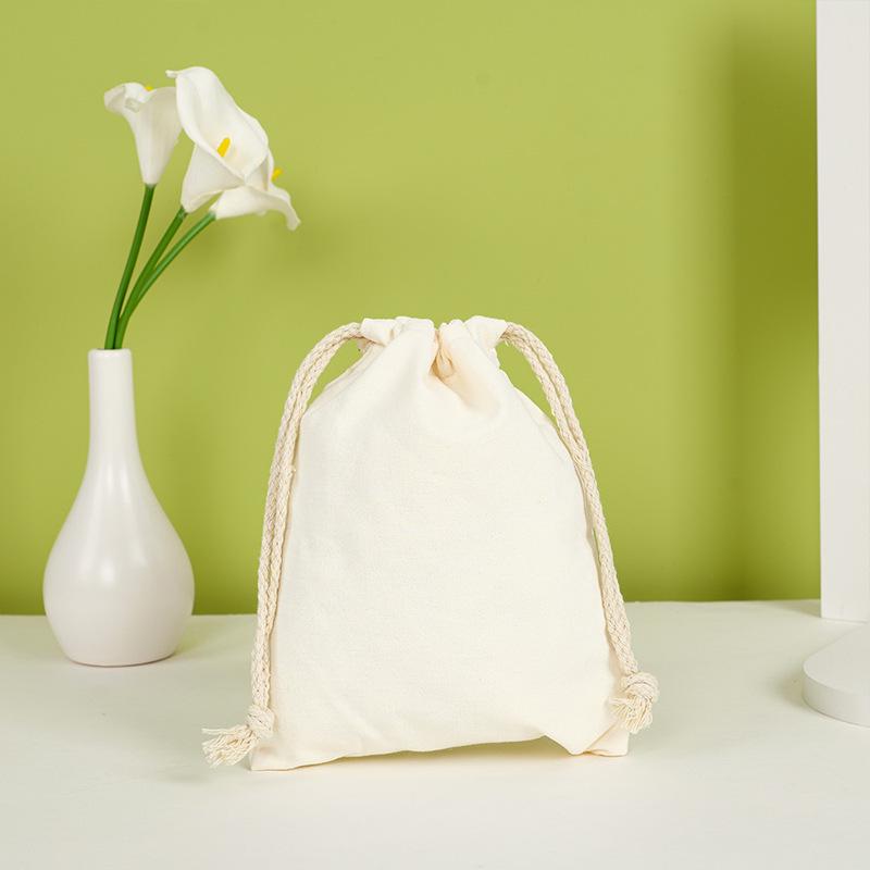 Blank Canvas Drawstring Bag with Cotton Rope for Nuts or Rice, Custom Logo Printing Available