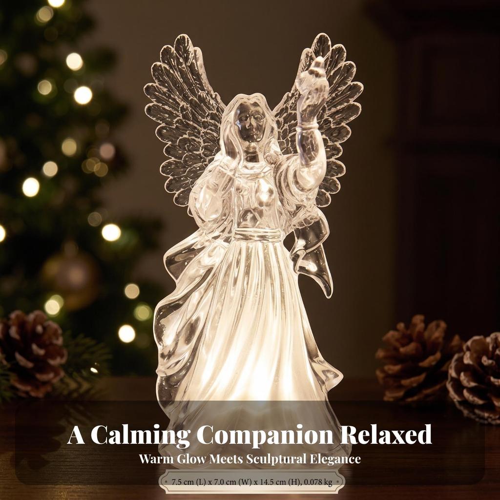 Angel Figurine Acrylic Decor Clear for Bedside Table, Holiday Display