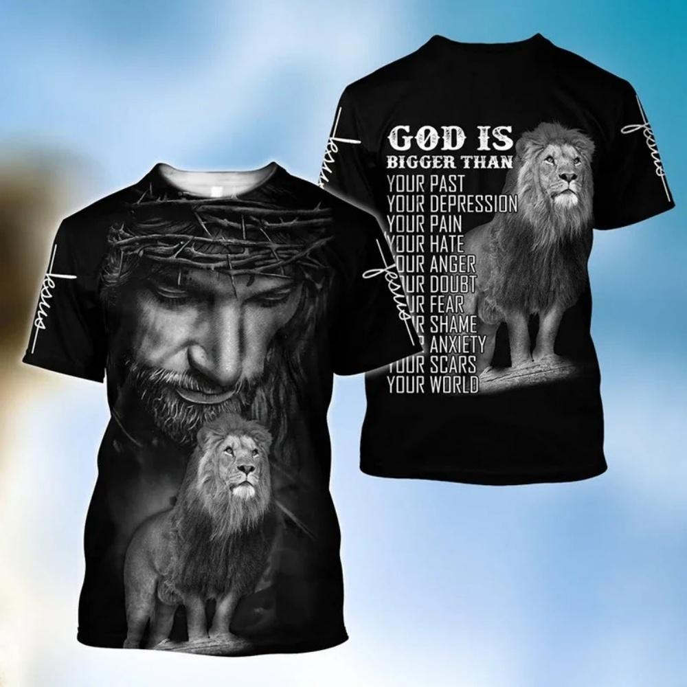 Summer Men's T-Shirt God Religion Christ Jesus Cross 3D Print Hip Hop Loose Short Sleeve Streetwear Vintage Oversized T Shirt