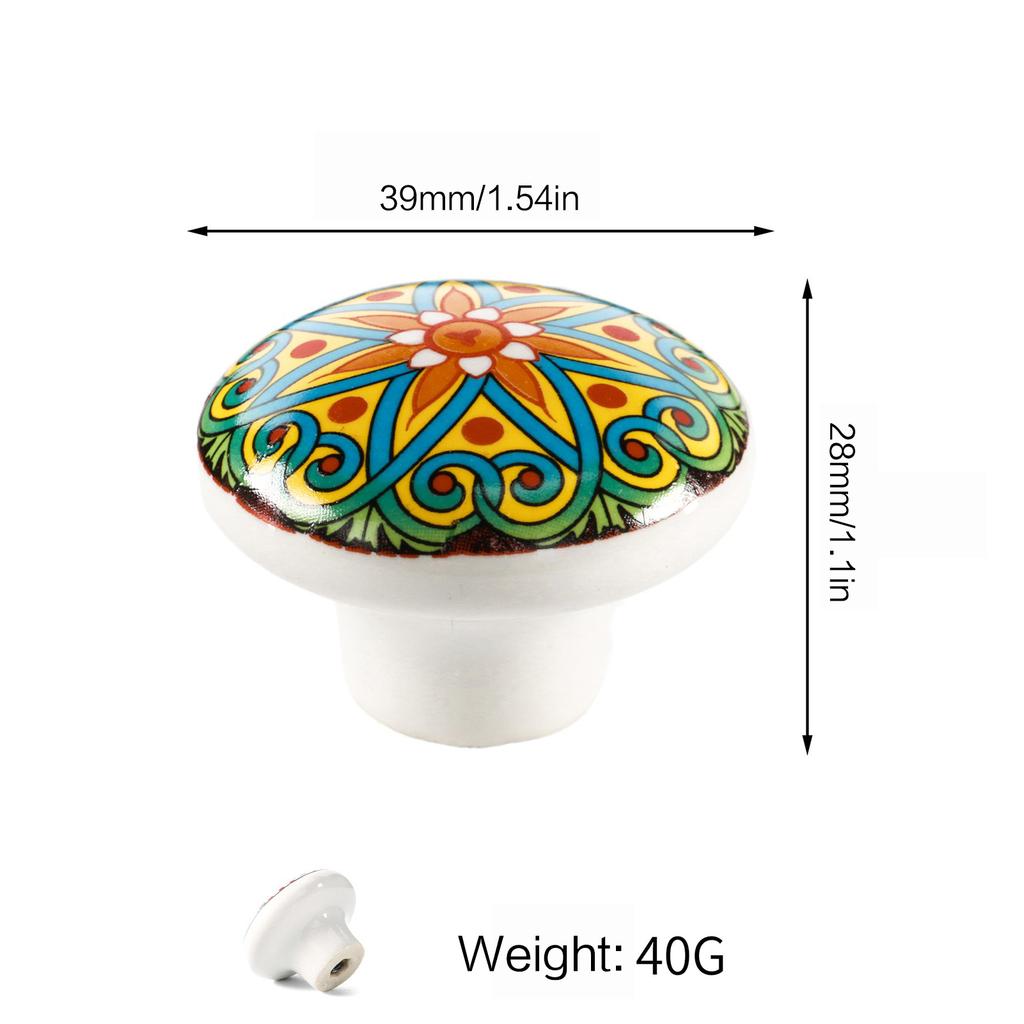 Boho Style Ceramic Cabinet Knobs Hand Painted Multicolor Pattern Cabinet Knobs for Cabinets Cupboard Kitchen