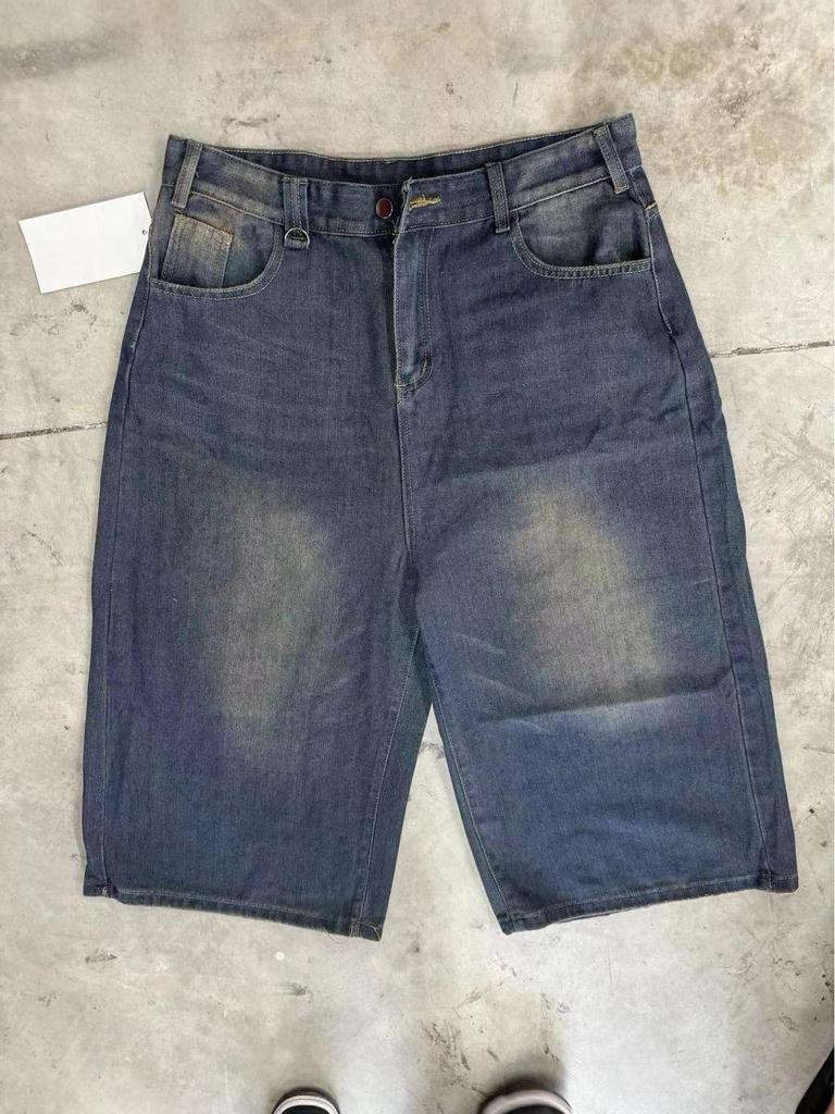 Unisex American Denim Shorts - Casual Summer Wear, Loose Fit, High Street Style, Cropped Wide-Leg Pants