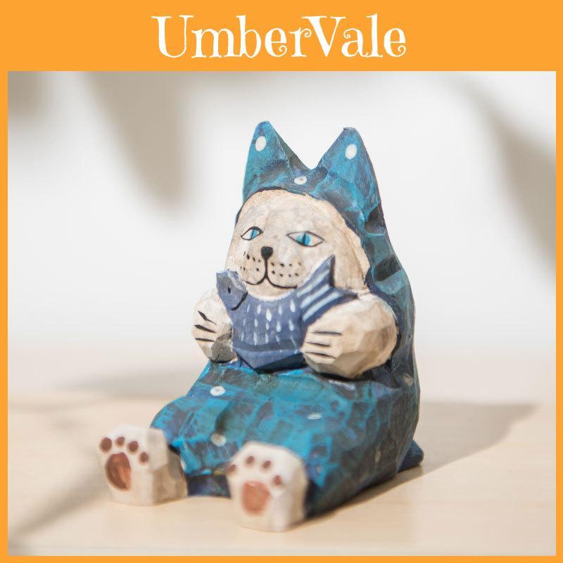 Wooden Cat Figurine Modern Minimalist Office Desk Decor Gift For Home And Work