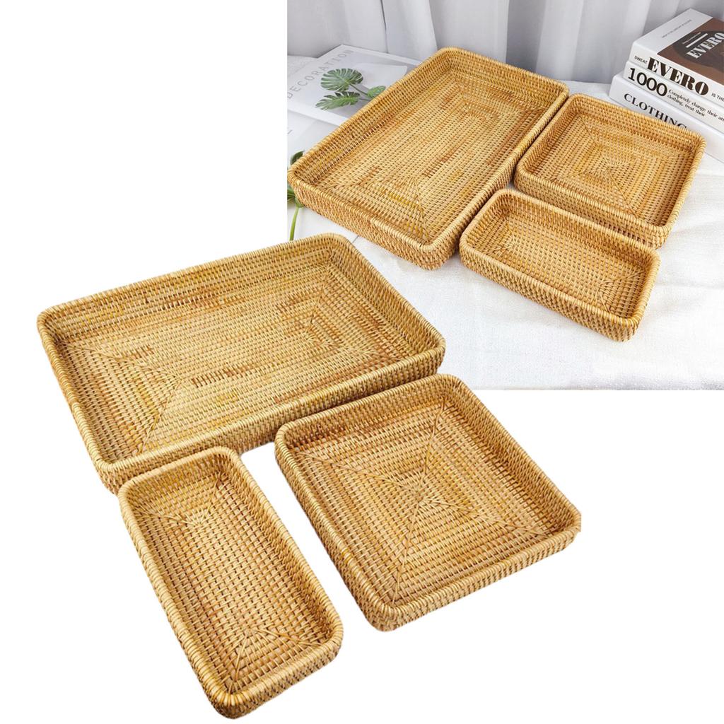 Rattan Tablett Tischplatte Organisation Handgeflochtener Snack Aufbewahrungskorb Multifunktionales Serviertablett 3
