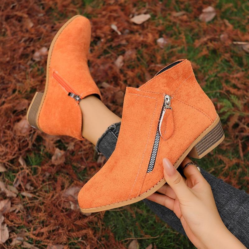 Women's Fall/Winter New Pointed Block Heel Side Zip Large Size Doc Martens