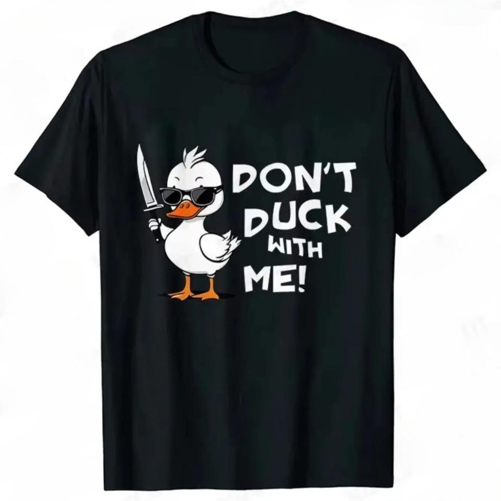 Duck Knife Pattern MenS TShirt Super Soft Cotton Breathable Crewneck TShirt with The Words DonT Duck with Me