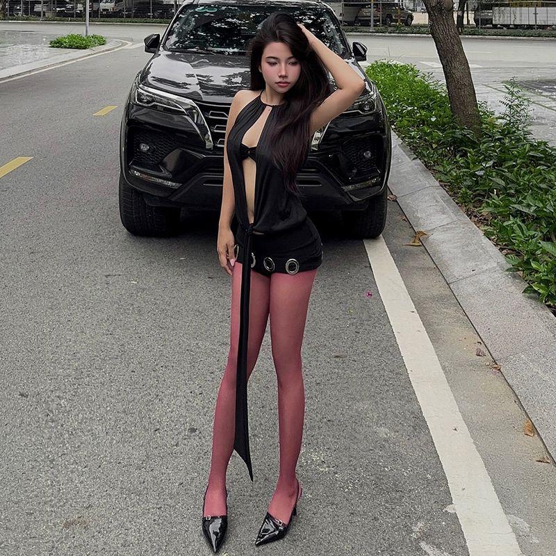 

# Sisjuly# Бали Отпуск Супер Сексуальный Вырез Бретельки Комплект из Двух Предметов Слинг Кольцо Юбка Женский Летний Black Two-piece set(K25S73014) M