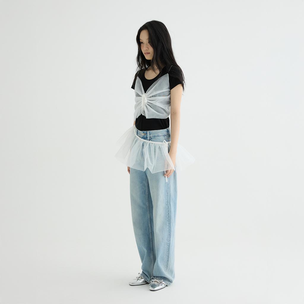 Leobyui Mesh Wrap Skirt White