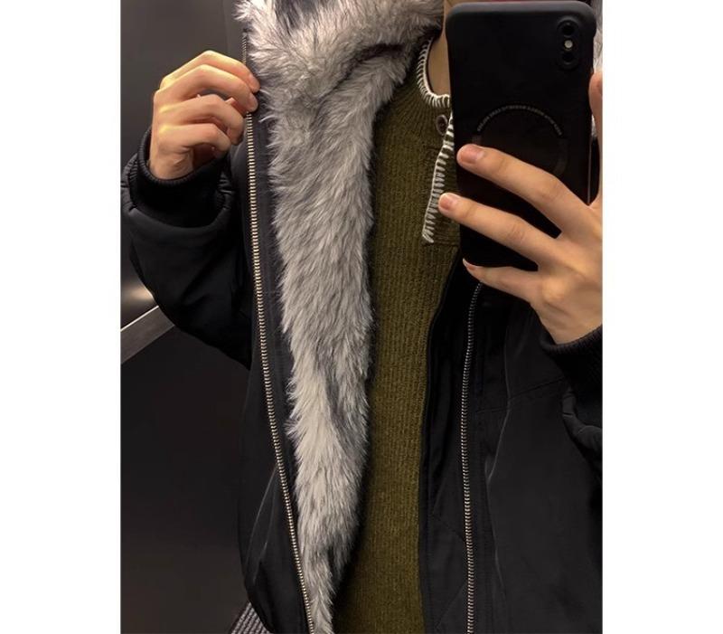 Men's American Retro Mountain Eagle Fur Collar Cotton Flight Jacket – Thickened Autumn/Winter Loose Fit Outerwear