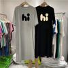 2026 Summer New Korean Split Letter Print Knee Long Loose Large Size Short-sleeved T-shirt Dress Women