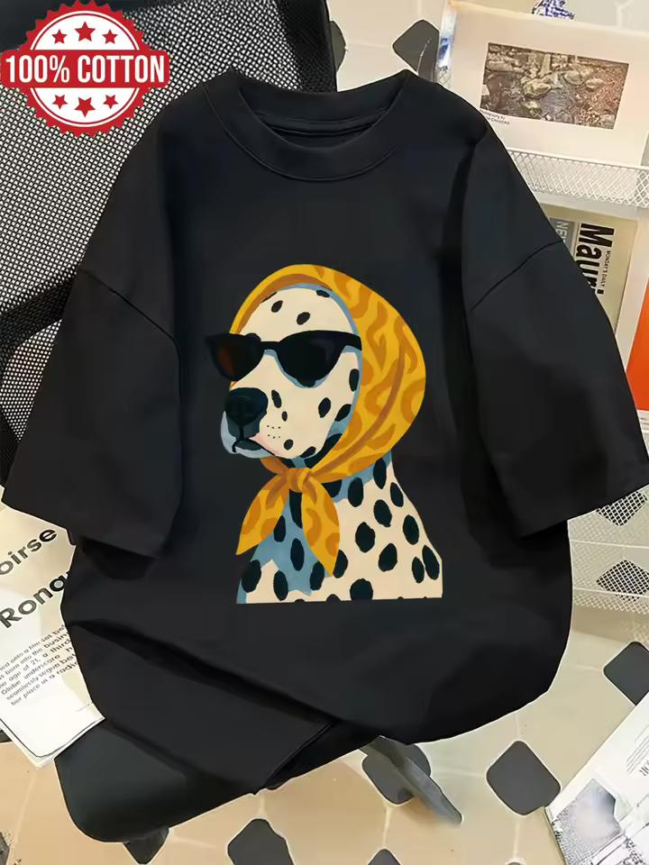 Summer women's retro Dalmatian printed T-shirt street wear hip-hop comfortable T-shirt daily men's and women's outfit
