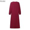 ZANZEA Women Casual Round Neck Loose Long Sleeve Muslim Dress
