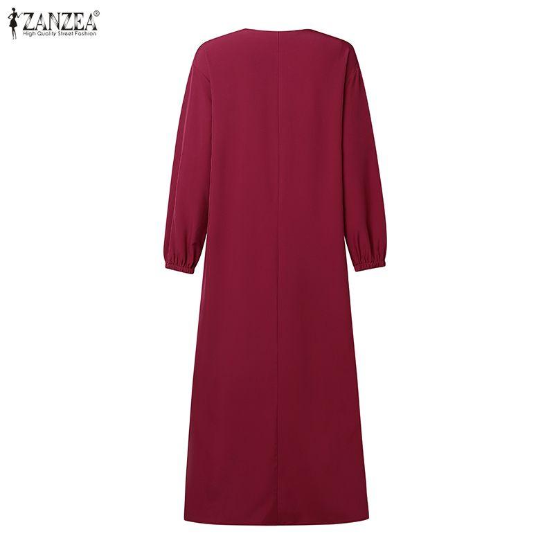 ZANZEA Women Casual Round Neck Loose Long Sleeve Muslim Dress