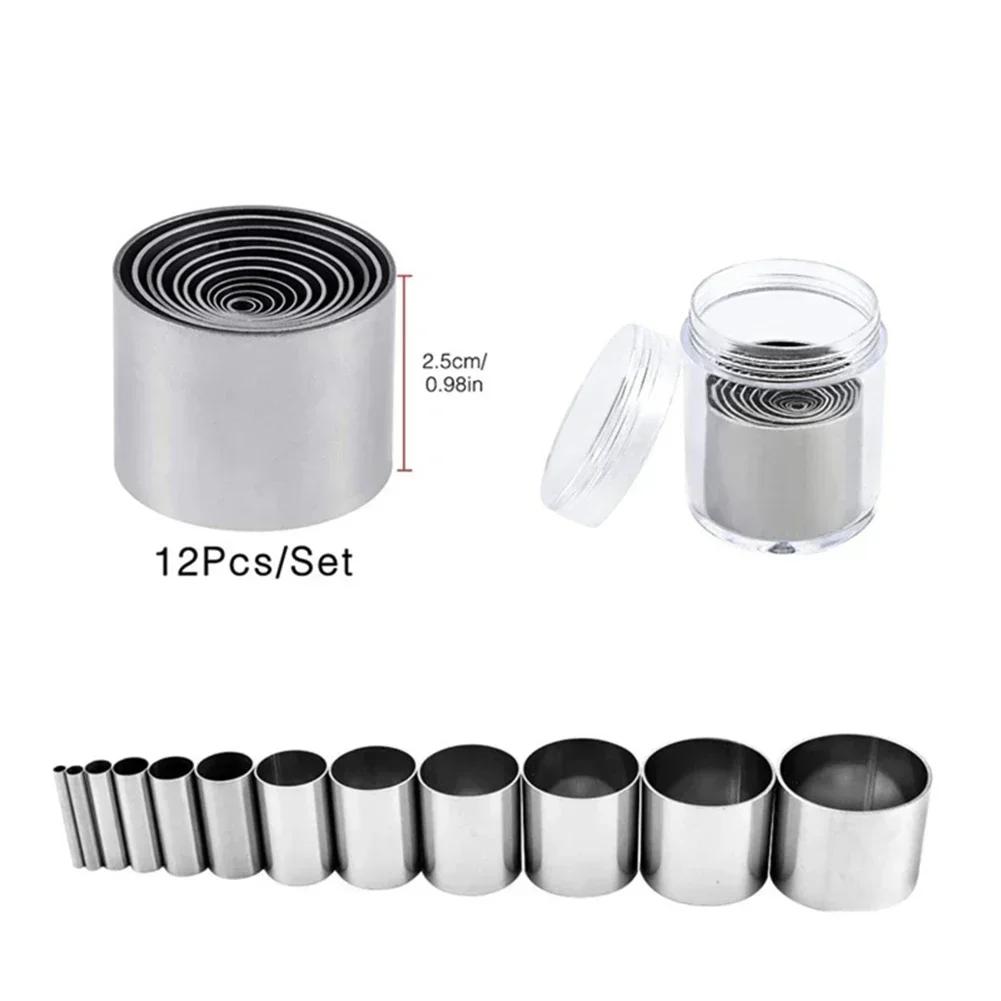 12Pcs 12 Sizes Hole Hollow Punch Cutter Set With Storage Case Silver Stainless Steel Cutter Molds Circle Clay Cutters DIY Access