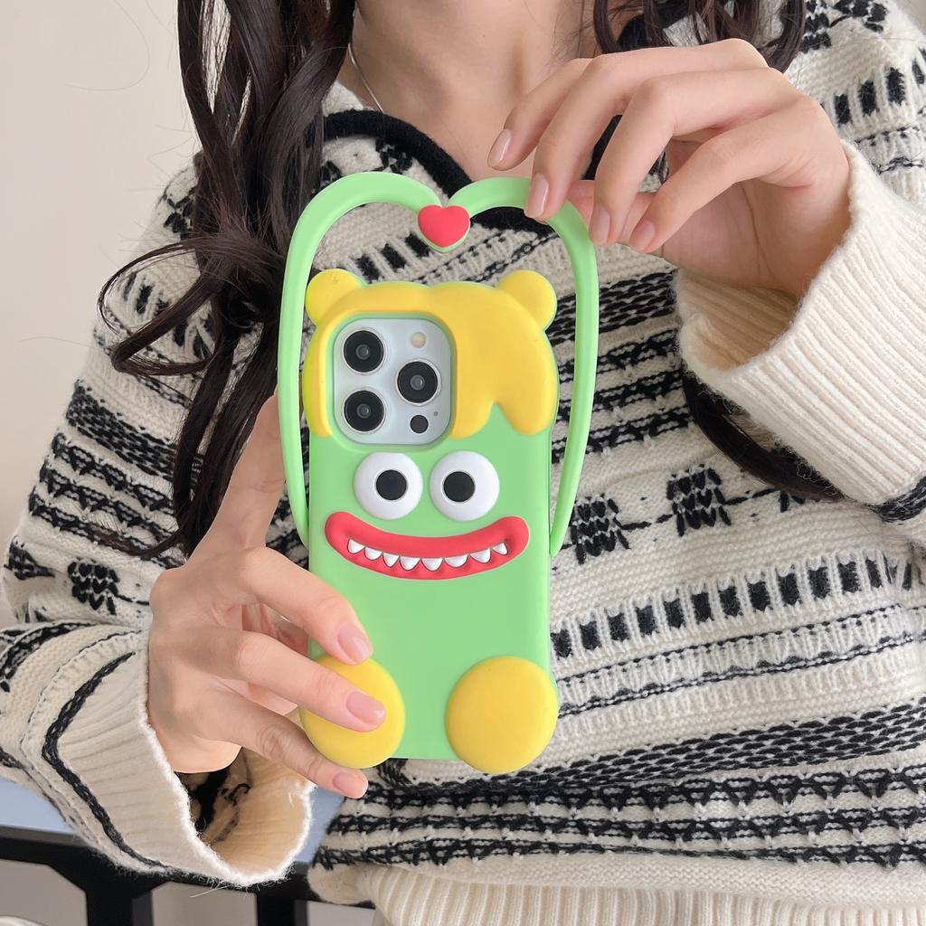 For iPhone 16 Pro Silicone Case Cute Heart Monster Design Shockproof Phone Back Cover