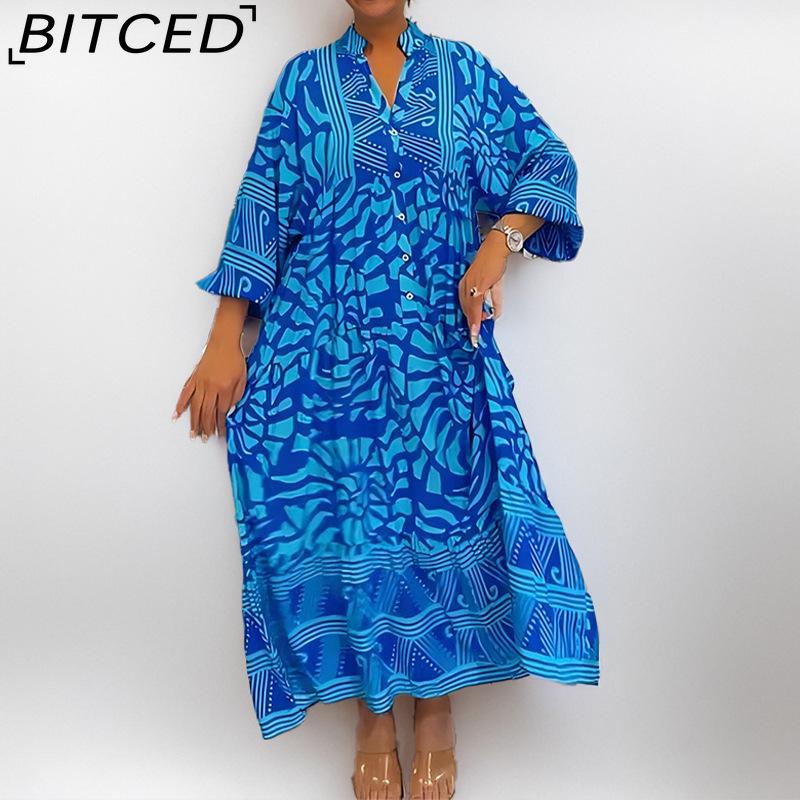 BITCED Spring Women's Wear: Elegant Commuter Fashion - Printed Loose-Fit Plus Size Dress