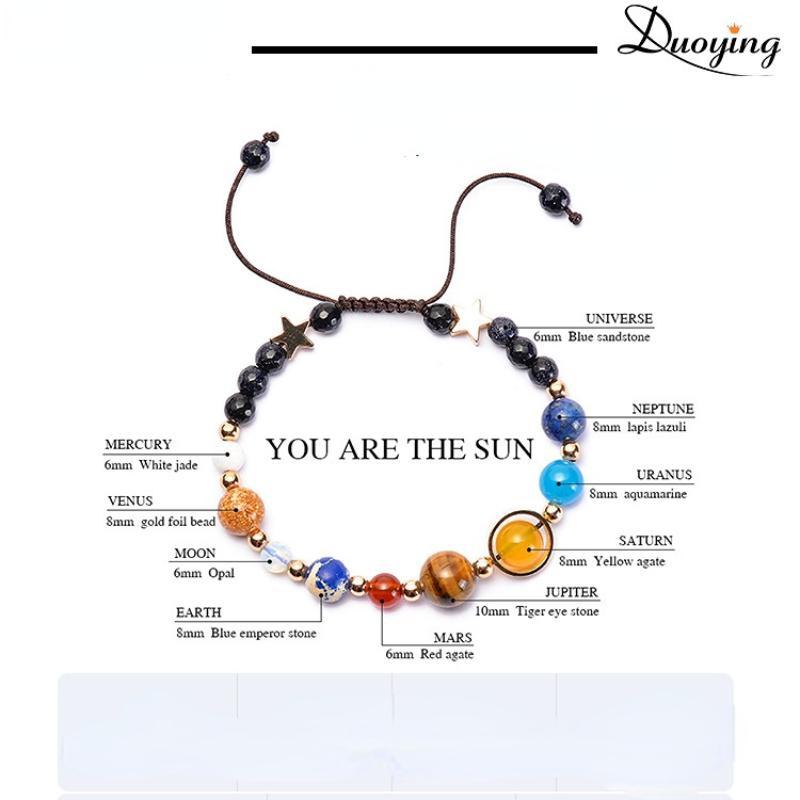 1PC Cosmic Galaxy Solar System Bracelet, Transfer Beads, Eight Planets, Hand Woven Natural Beads.