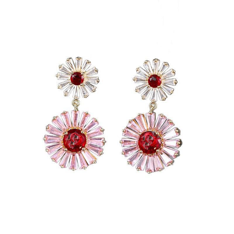 925 Silver Needle Flower Crystal Earrings, Korean Style High-End Zircon Studs, Sweet Dopamine Design for Women