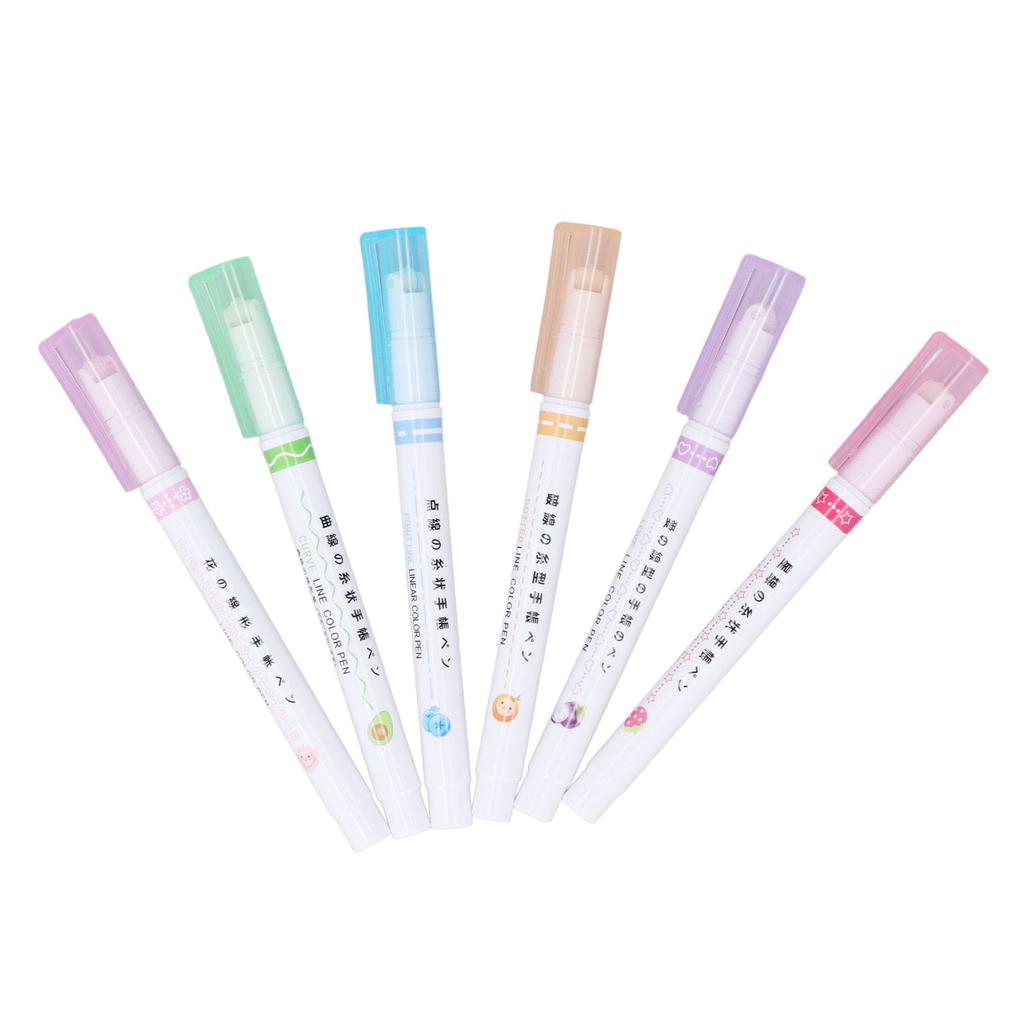 Outline Markers 6 Colors 6 Different Curves Shapes Smoothing Writing Large Capacity Outline Pens