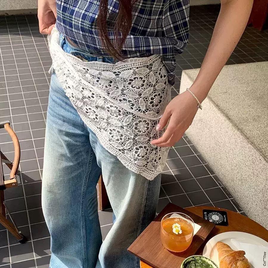 Falda de Tul con Cinturilla de Encaje Bordado Coreano y Accesorio de Bufanda en Capas