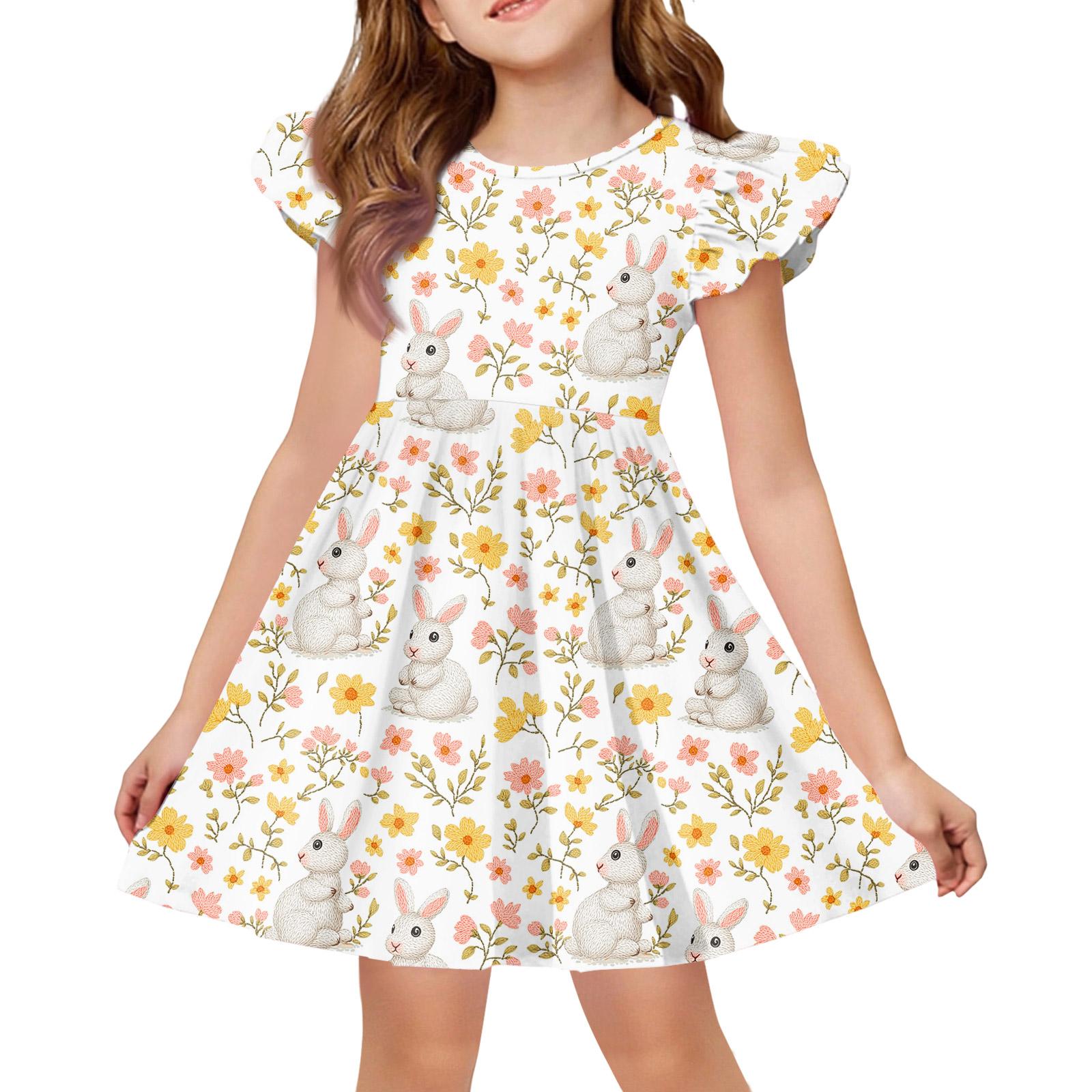 

Girls Summer Princess Dress - A-Line T-Shirt Dress Easter Day 160 жовтий