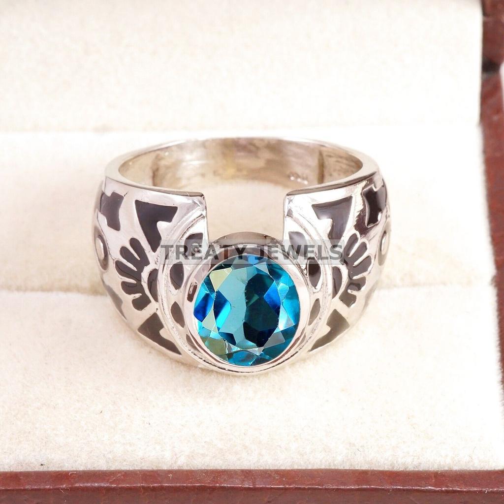 London Blue Topaz Oval Gemstone With 925 Sterling Silver Ring For Men's #B233 JL375675987374