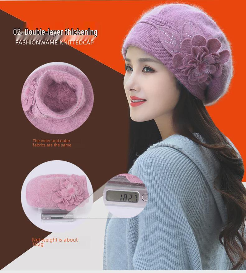 Women's Warm Wool Knitted Hat with Earmuffs - Korean Style Winter Rabbit Fur Hat