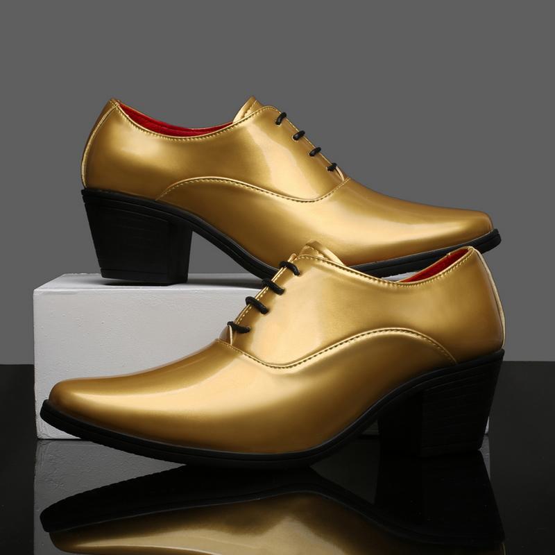 Men High Heels Silver Derby Wedding Dress Dance Business Gold Elevator Shoes Height Increase Tuxedo Prom Blazers Shoes Plus Size