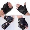 Black Half Finger Motorcycle Mittens Solid Color Faux Leather Gloves for Unisex