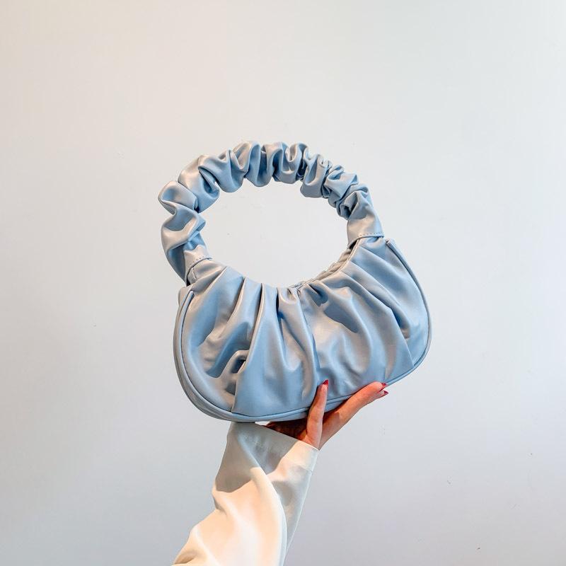 Contrasting Colors New Fashionable Solid Color Pleated Clouds Sweet Shoulder Bag Street Trend Portable Underarm Women's Bag