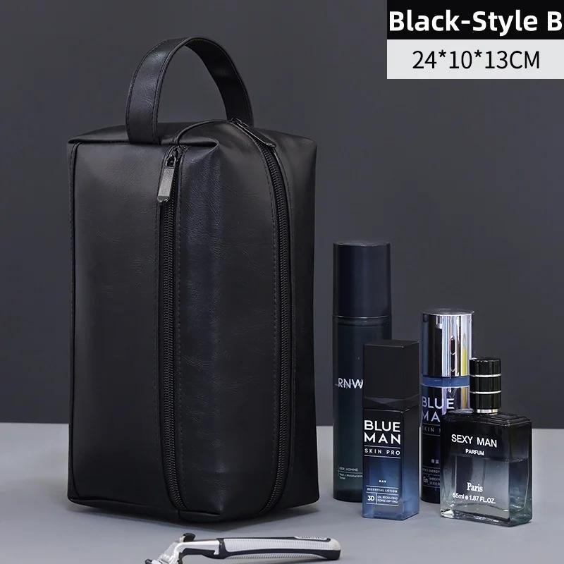 PU Leather Man Woman Handbag Large Capacity Material Portable Handbag Makeup Pouch Travel Wash Bag Vintage