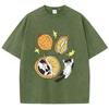 T-shirt Unisex Stampa Gatto Cartone Animato Durian Annidato Cotone Usurata Oversize Girocollo Top Trendy