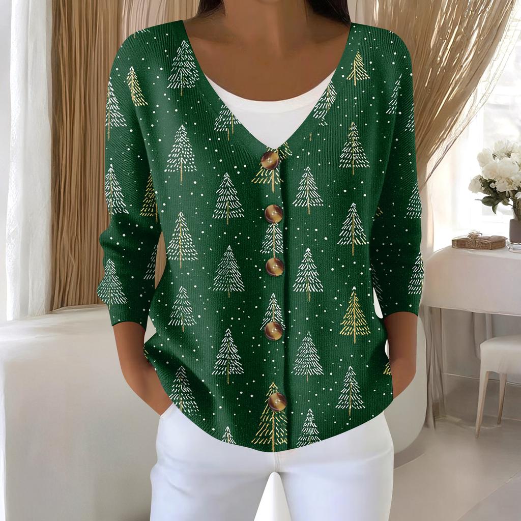 Damenmode Langarm Weihnachten Schneemann Schneeflocke Druck Jacke Strickjacke