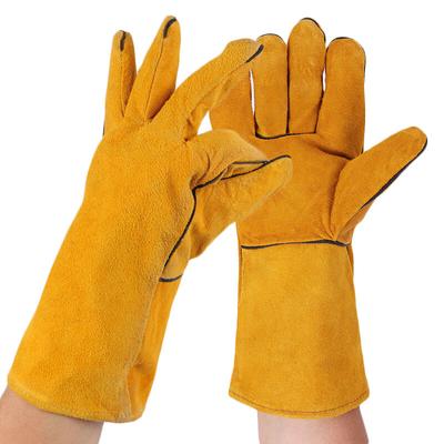 Minggu Welding Gloves Cowhide Leather Hanging Welding Gloves Wear-Resistant Extended Thickened Heat-Resistant Yellow 1 Pair CW038148