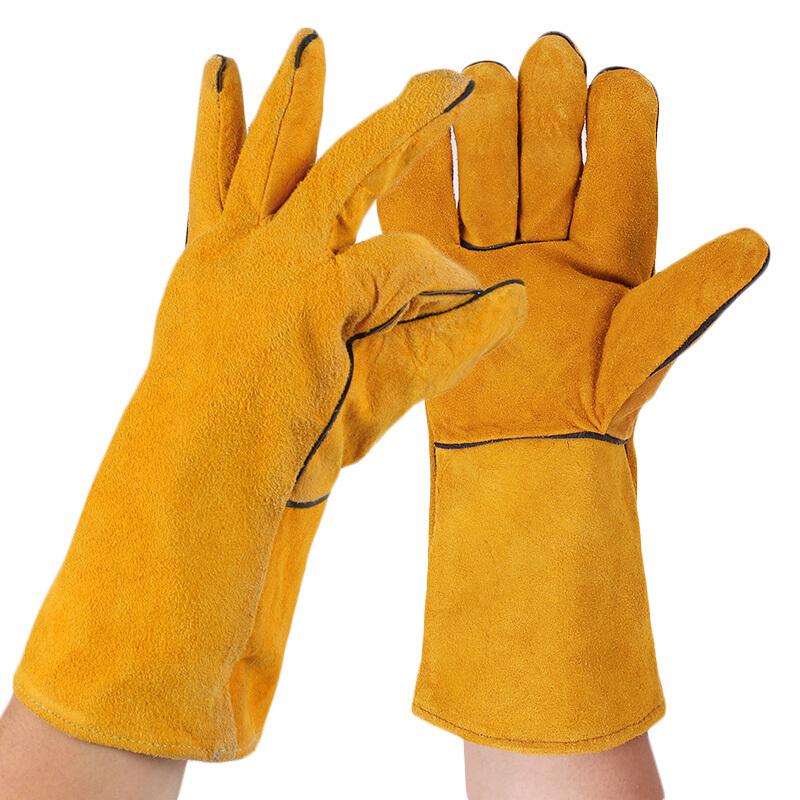 Minggu Welding Gloves Cowhide Leather Hanging Welding Gloves Wear-Resistant Extended Thickened Heat-Resistant Yellow 1 Pair CW038148