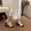 Cowhide~ Retro Wedge Heel Open-toed Sandals Women's Summer New Niche Design Special-shaped High Heels