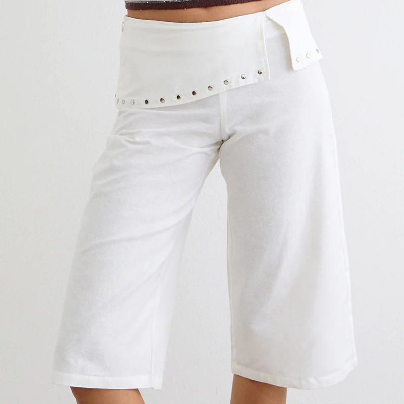 Y2K Harajuku Womens Casual Shorts Loose Fashion Metal Slit Knee-Length Pants Vacation
